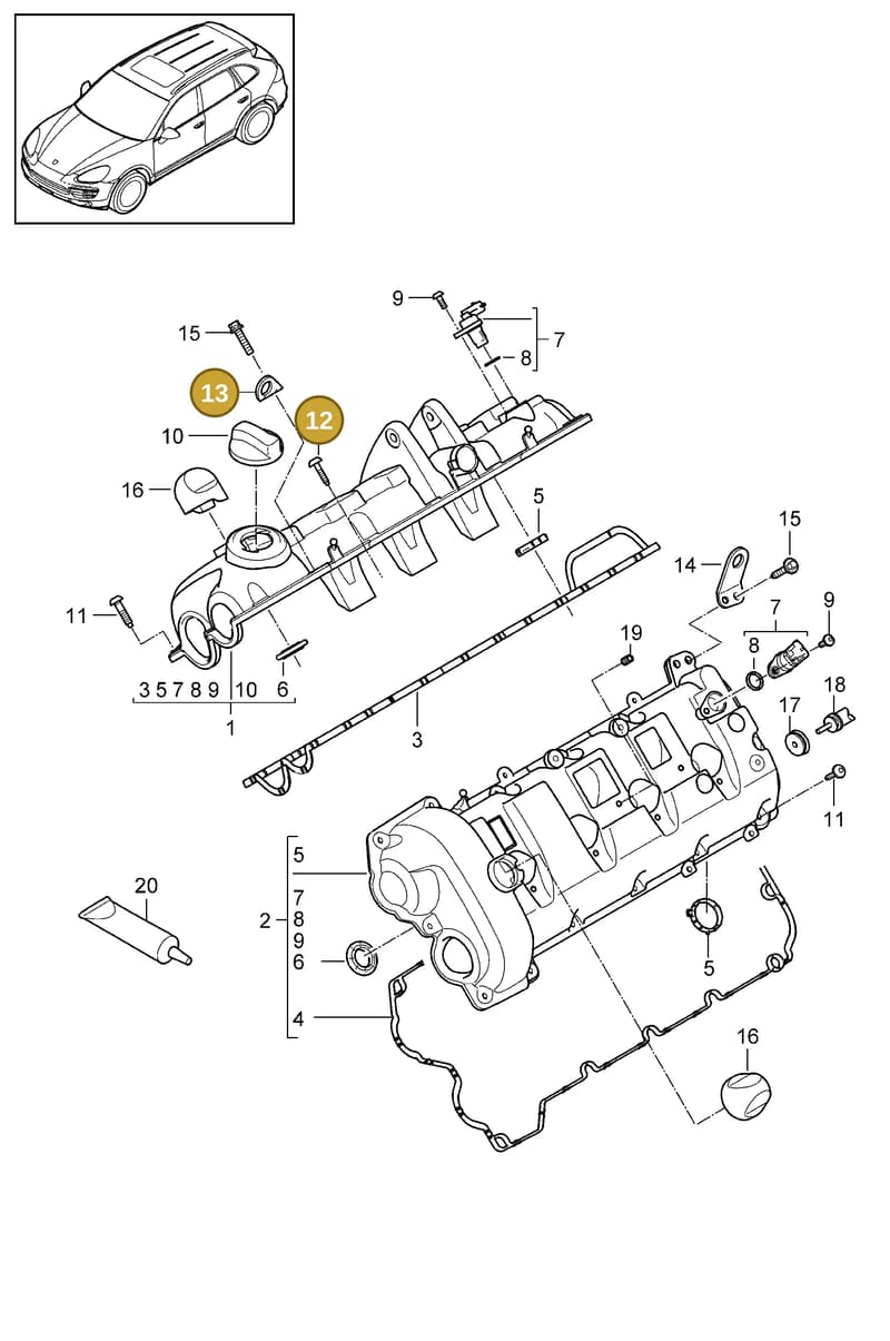 99907390831 — Porsche Cayenne (2010-2018) diagram p37103020, position 12+13