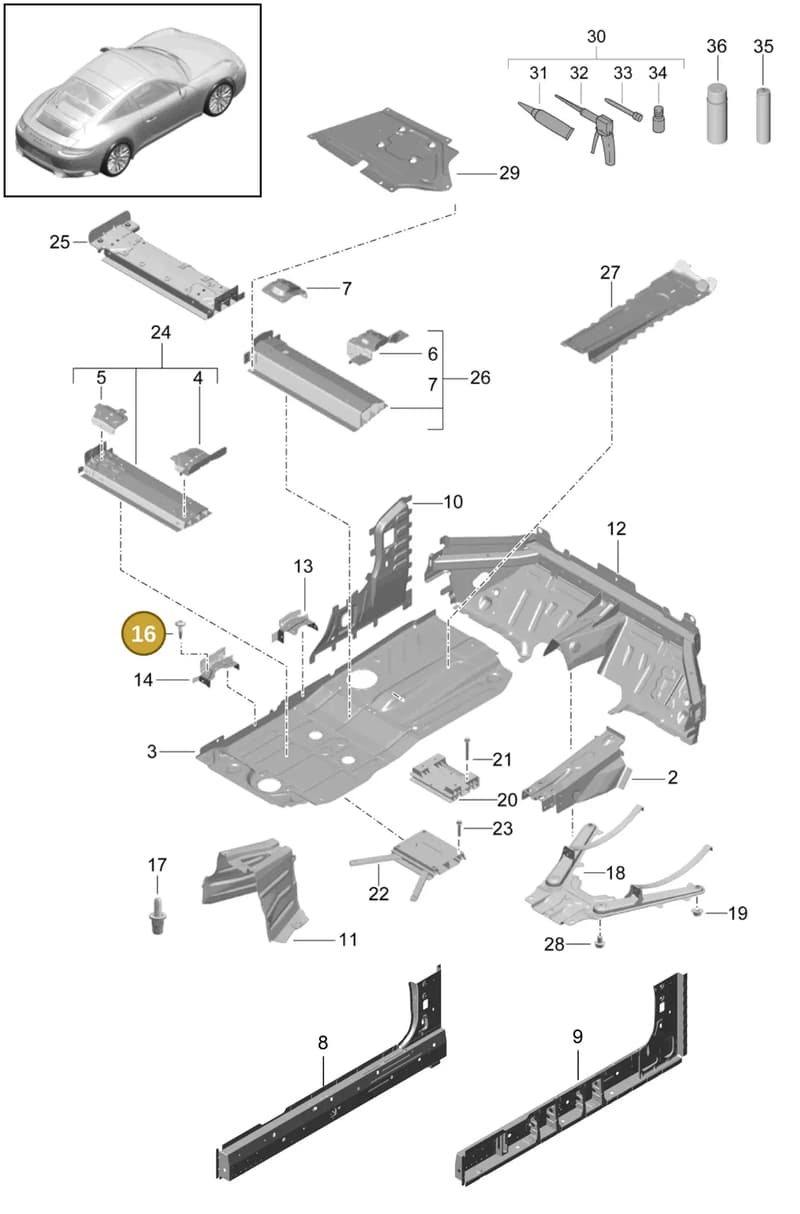 99907391701 — Porsche 911 (2016-2019) diagram p47801020, position 16