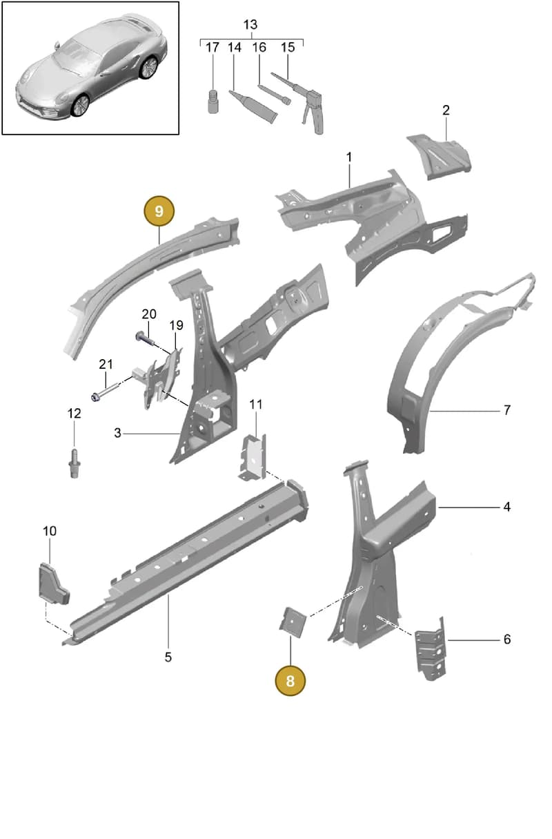 99907406009 — Porsche GT2 RS Clubsport (2013-2020) diagram p42801050, position 8+9