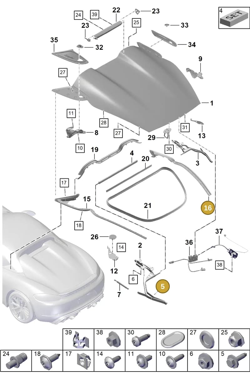 99907508201 — Porsche Boxster Spyder (2019-2020) diagram p54803050, position 5+16