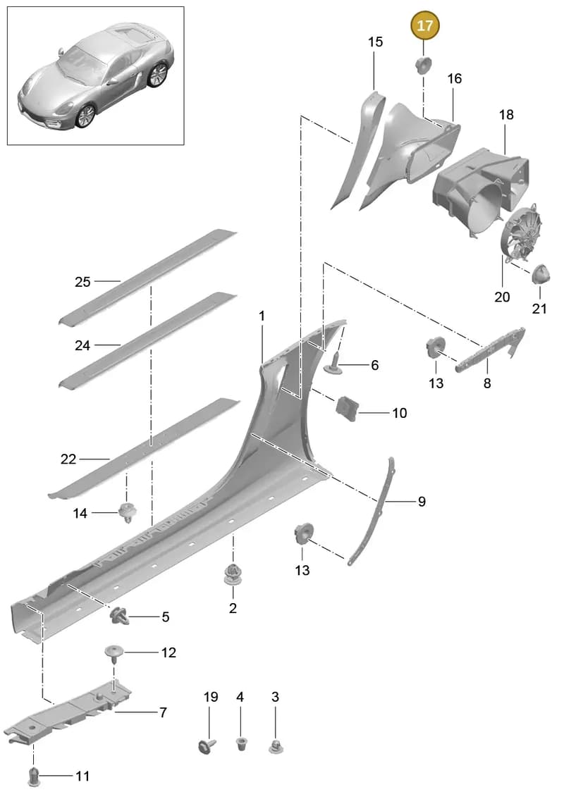 99907607801 — Porsche Cayman (2013-2016) diagram p40801090, position 17