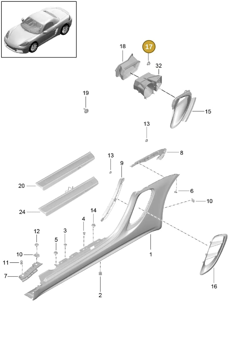 99907607801 — Porsche Boxster (2016-2019) diagram p48801090, position 17