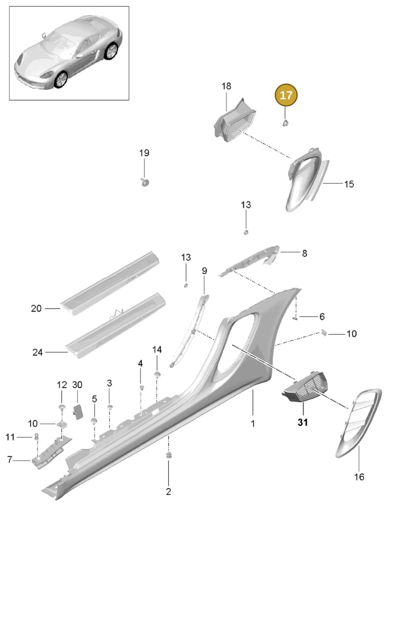 99907607801 — Porsche Cayman (2016-2019) diagram p50801090, position 17