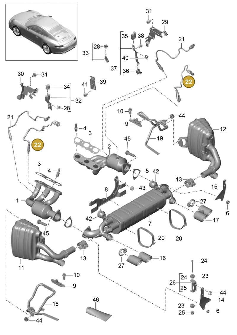 99908445701 — Porsche 991 Carrera 4 (2011-2016) diagram p38202000, position 22