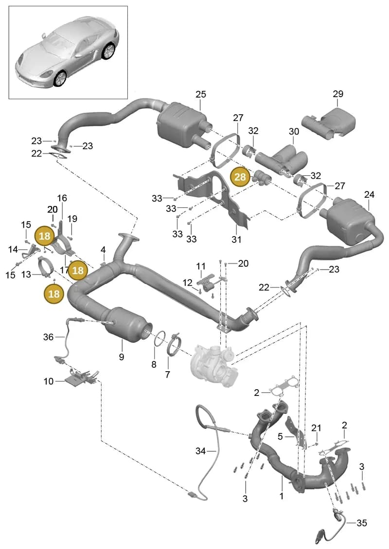 99908445701 — Porsche Cayman (2016-2019) diagram p50202000, position 18+28