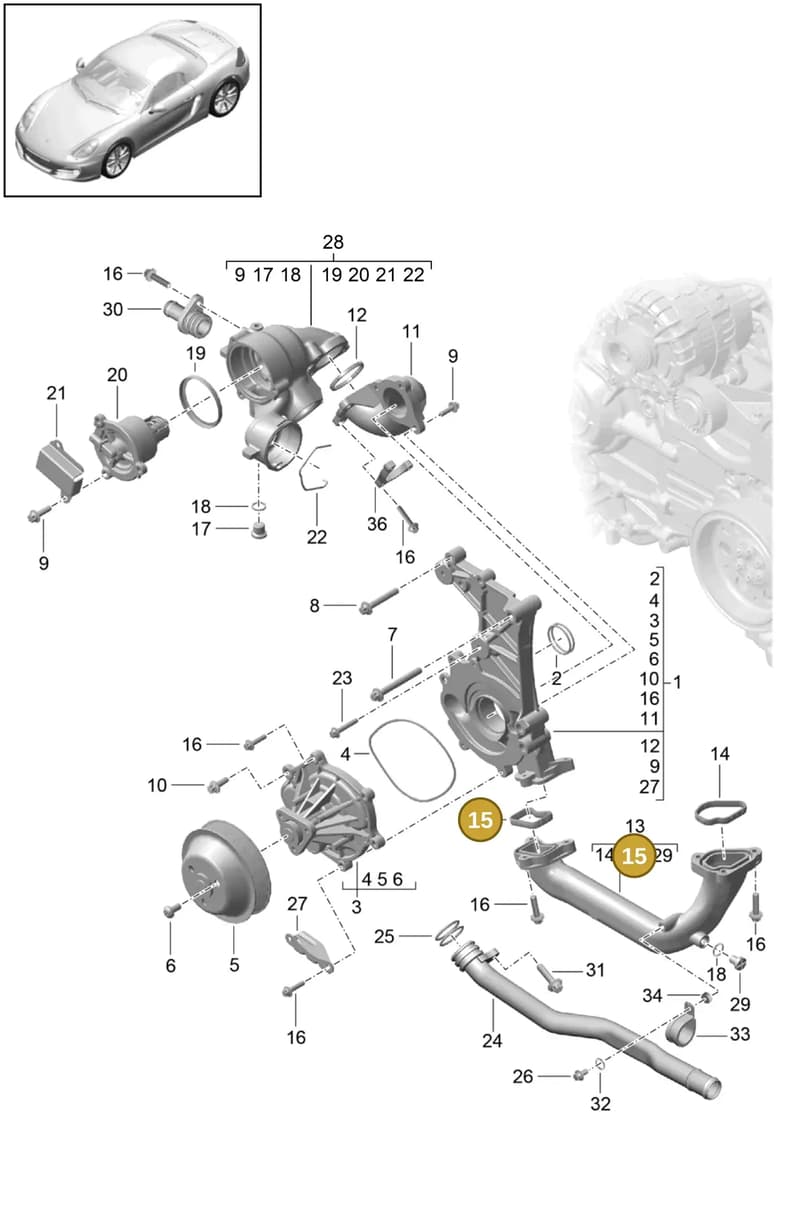 99909506303 — Porsche Boxster (2012-2016) diagram p39105000, position 15