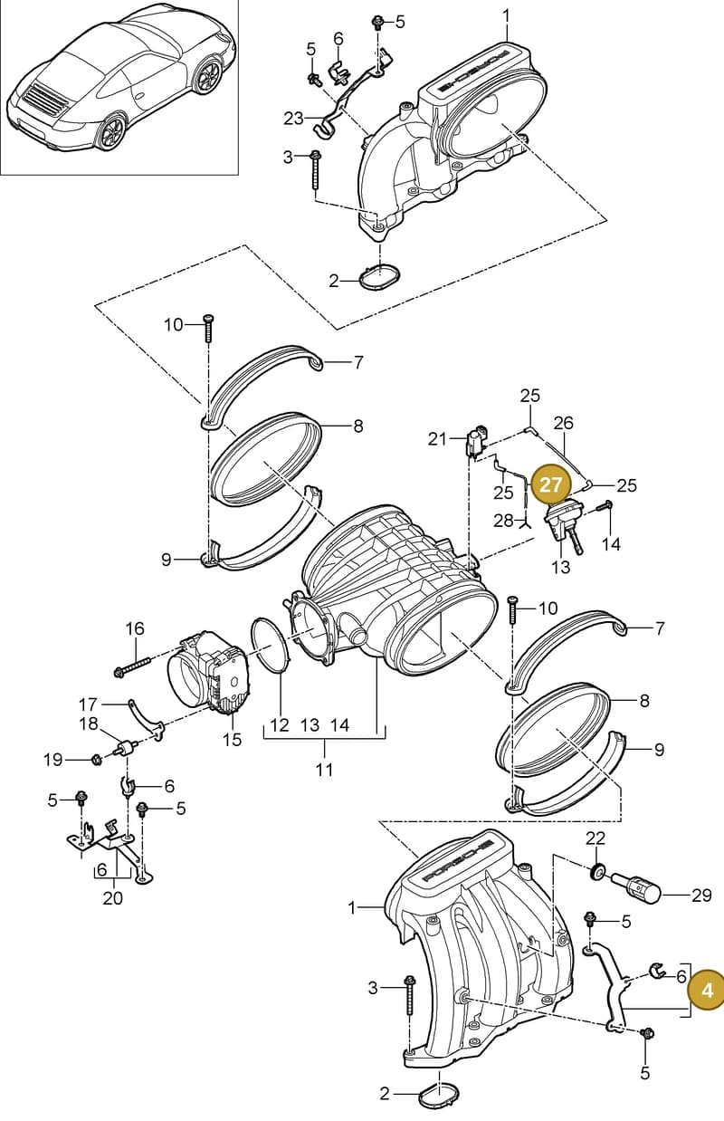 99918137340 — Porsche 911 Carrera (2008-2012) diagram p32107010, position 4+27