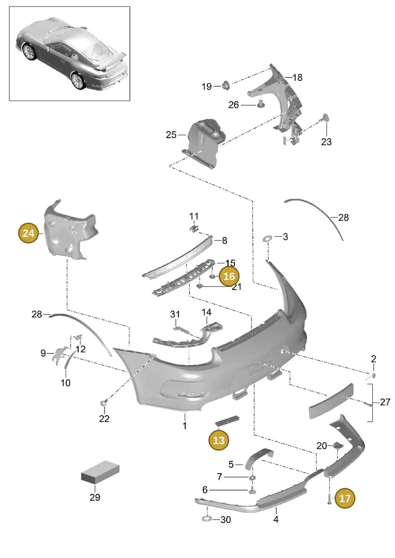 99919019130 — Porsche 911 (2013-2020) diagram p41802010, position 13+16+17+24