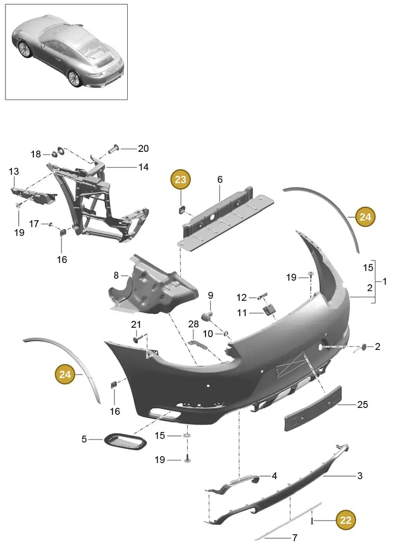 99919019130 — Porsche 911 (2016-2019) diagram p47802010, position 22+23+24
