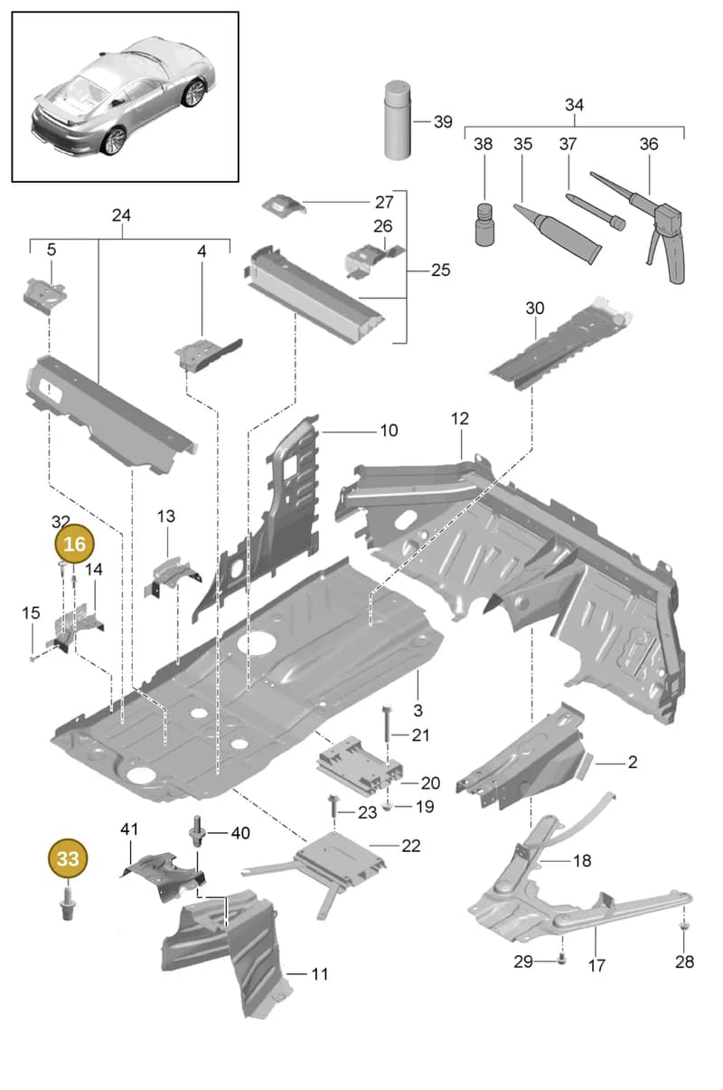 99919050101 — Porsche 911 (2013-2020) diagram p41801020, position 16+33