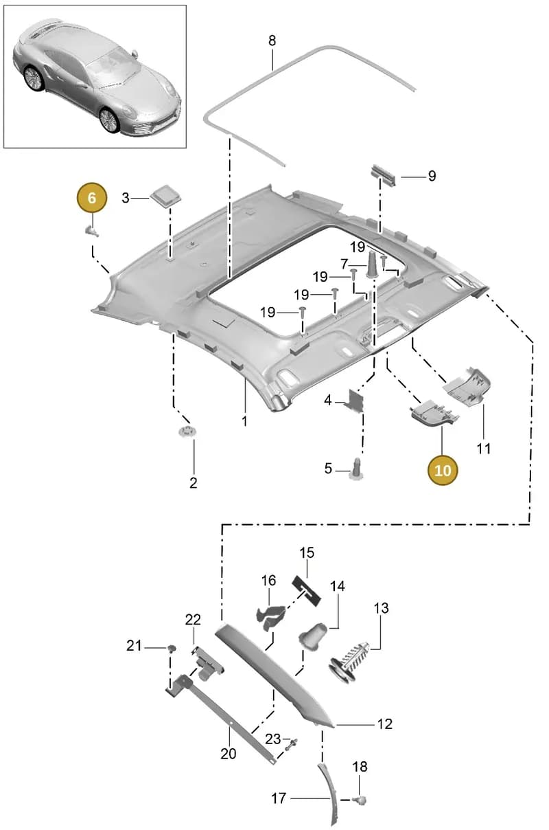 99920911601 — Porsche 911 (2016-2019) diagram p47807050, position 6+10
