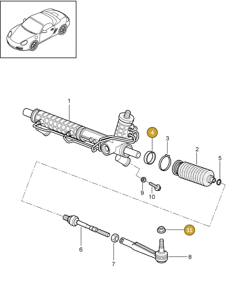 99921704204 — Porsche Boxster S (2008-2012) diagram p33403000, position 4+11