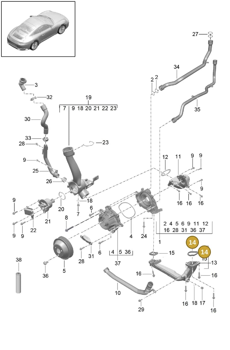 99923904140 — Porsche 911 (2016-2019) diagram p47105000, position 14