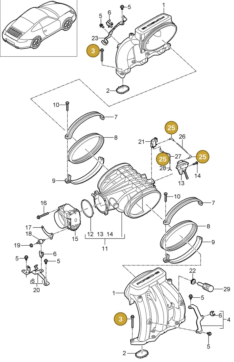 99923904540 — Porsche 911 Carrera (2008-2012) diagram p32107010, position 3+25