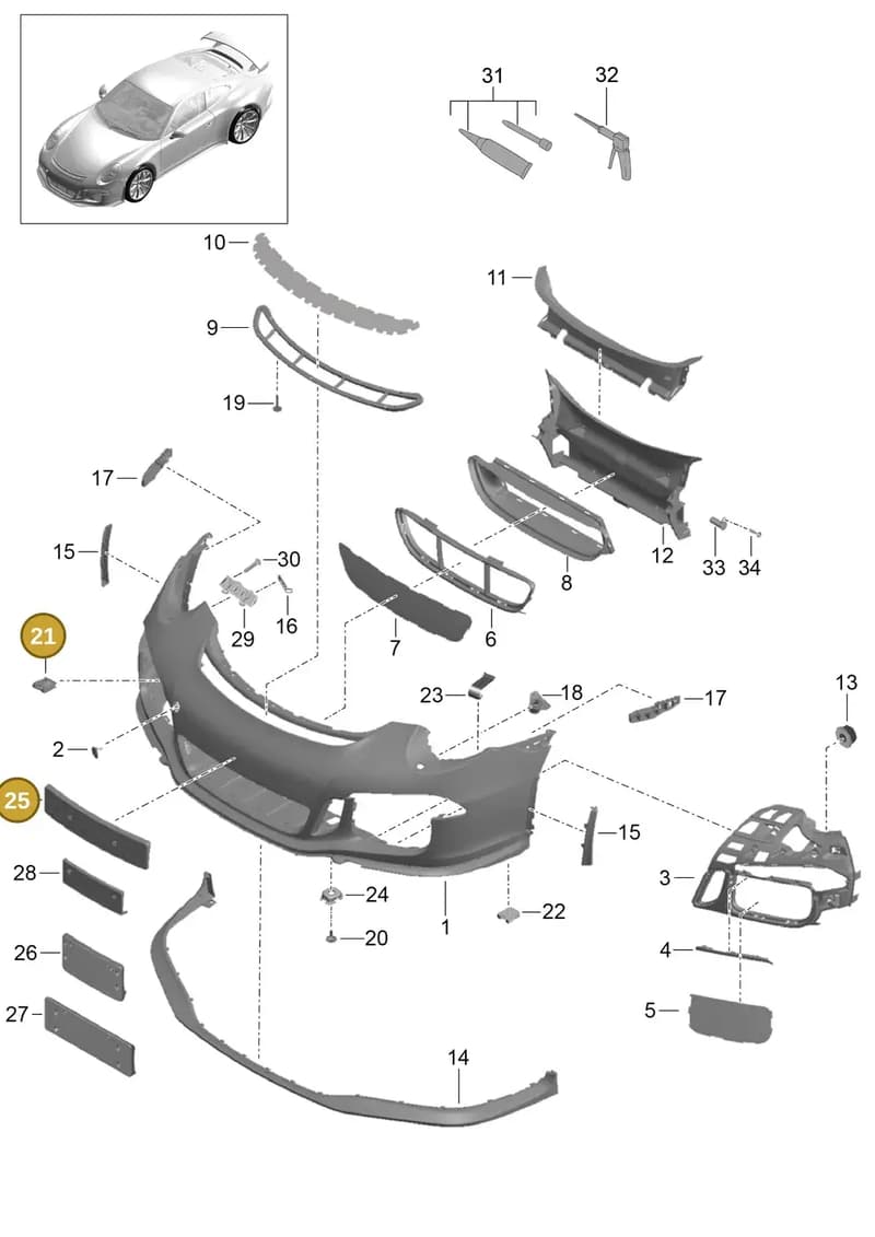 99950710401 — Porsche 911 (2013-2020) diagram p41802000, position 21+25