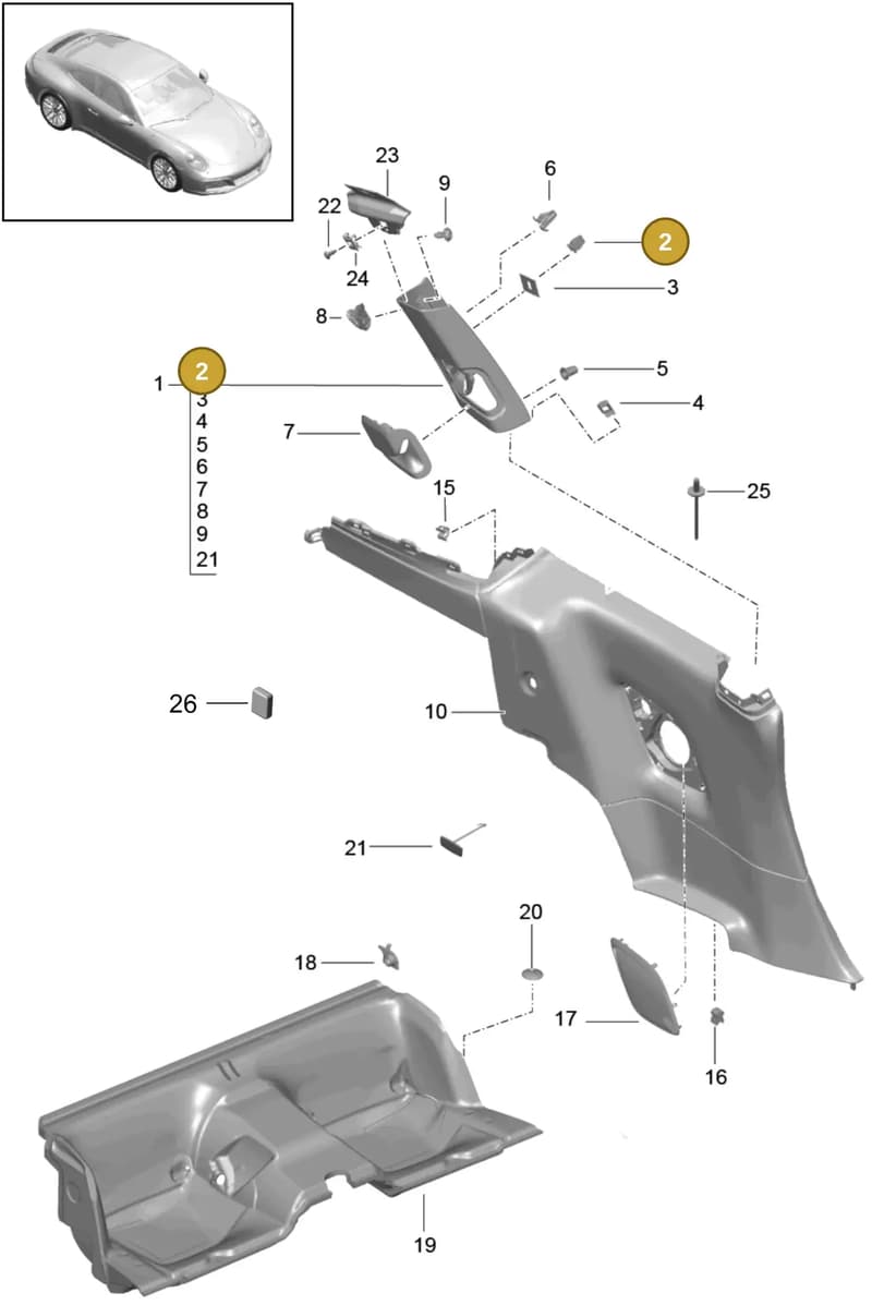 99950713001 — Porsche 911 (2016-2019) diagram p47807020, position 2