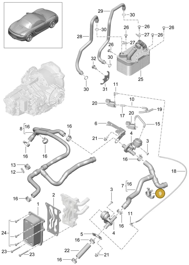 99950728140 — Porsche Boxster (2012-2016) diagram p39360000, position 9