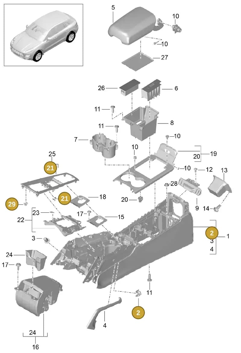 99950753303 — Porsche Macan (2013-2018) diagram p44809020, position 2+21+29