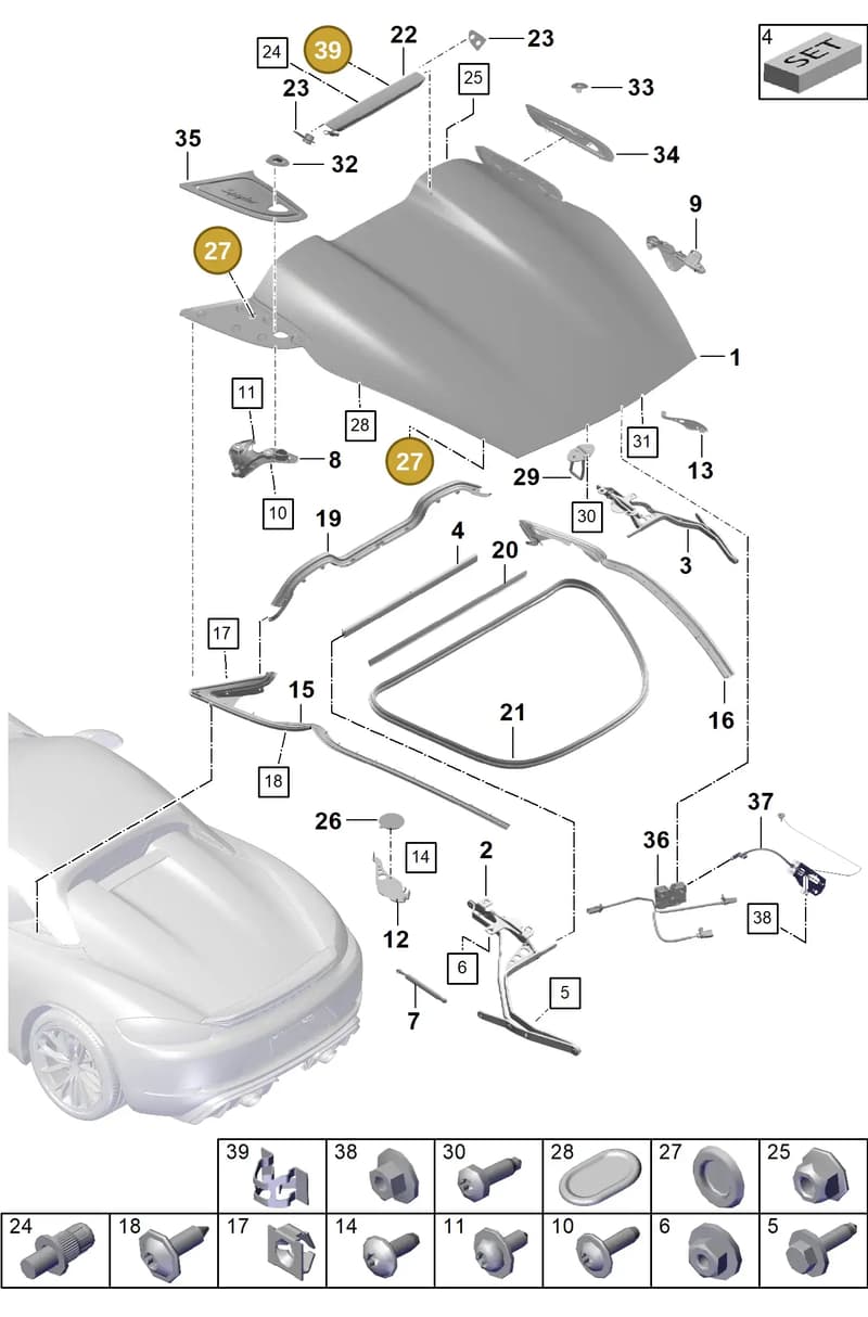 99950758401 — Porsche Boxster Spyder (2019-2020) diagram p54803050, position 27+39