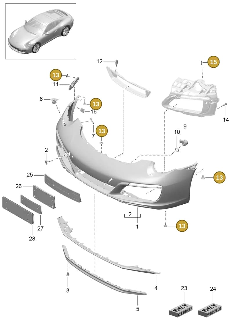 99950769600 — Porsche 911 (2016-2019) diagram p47802000, position 13+15