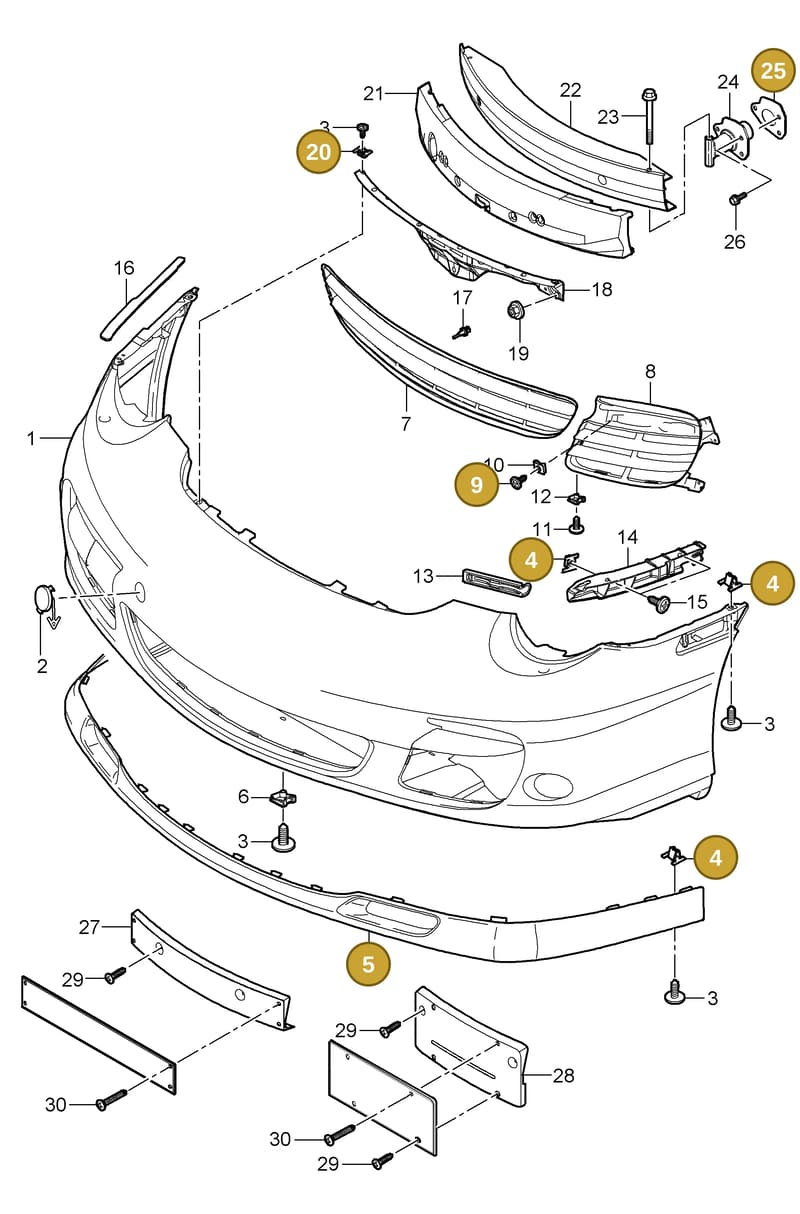 99950784901 — Porsche Turbo (2006-2009) diagram p30802000, position 4+5+9+20+25