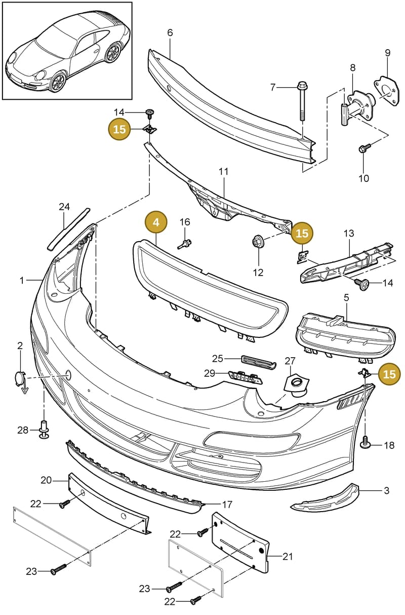 99950784901 — Porsche 911 Carrera (2008-2012) diagram p32802000, position 4+15
