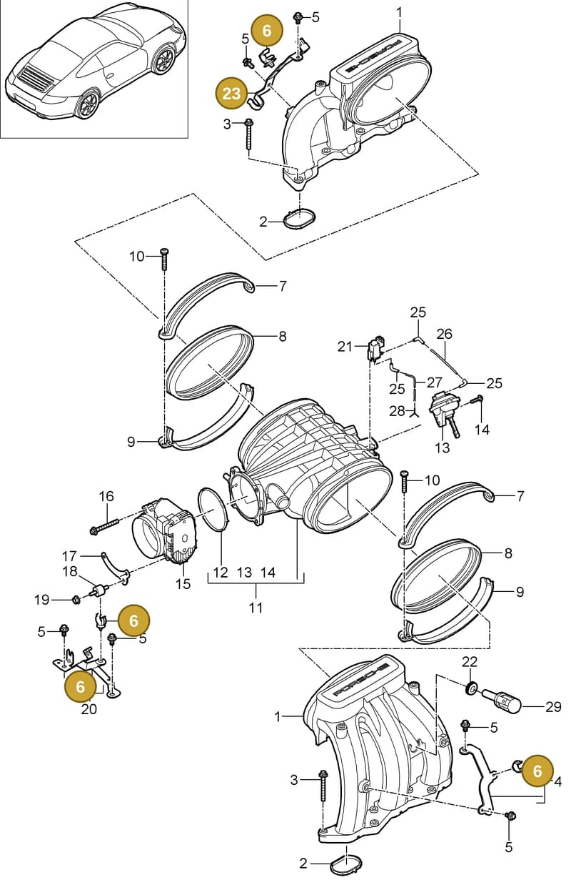 99950793040 — Porsche 911 Carrera (2008-2012) diagram p32107010, position 6+23