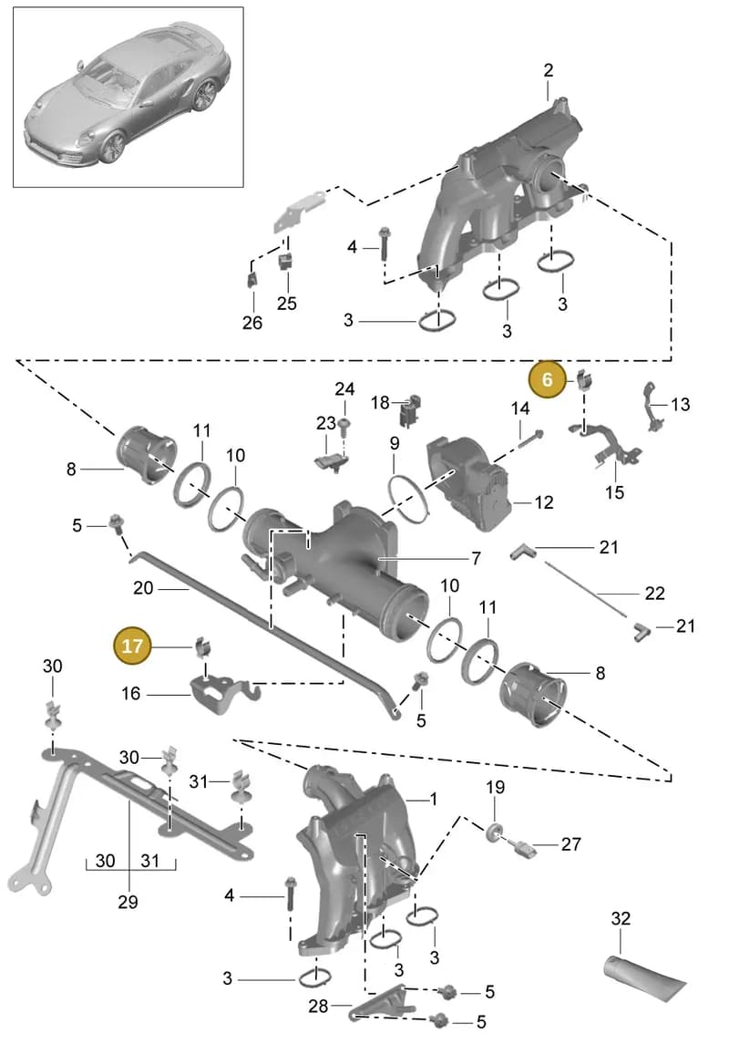 99950793040 — Porsche GT2 RS Clubsport (2013-2020) diagram p42107010, position 6+17