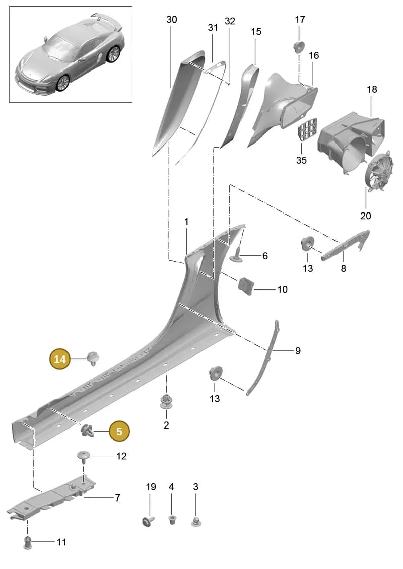 99950799940 — Porsche Cayman GT4 (2015-2016) diagram p45801090, position 5+14
