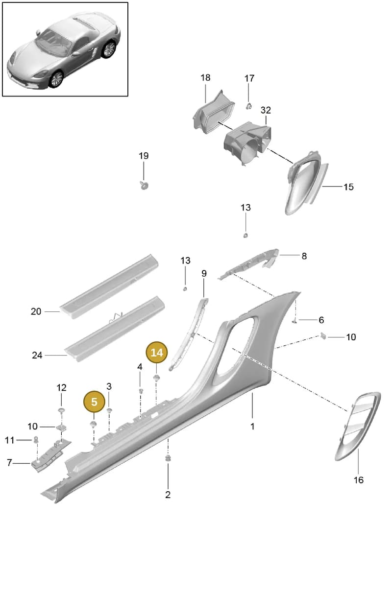 99950799940 — Porsche Boxster (2016-2019) diagram p48801090, position 5+14