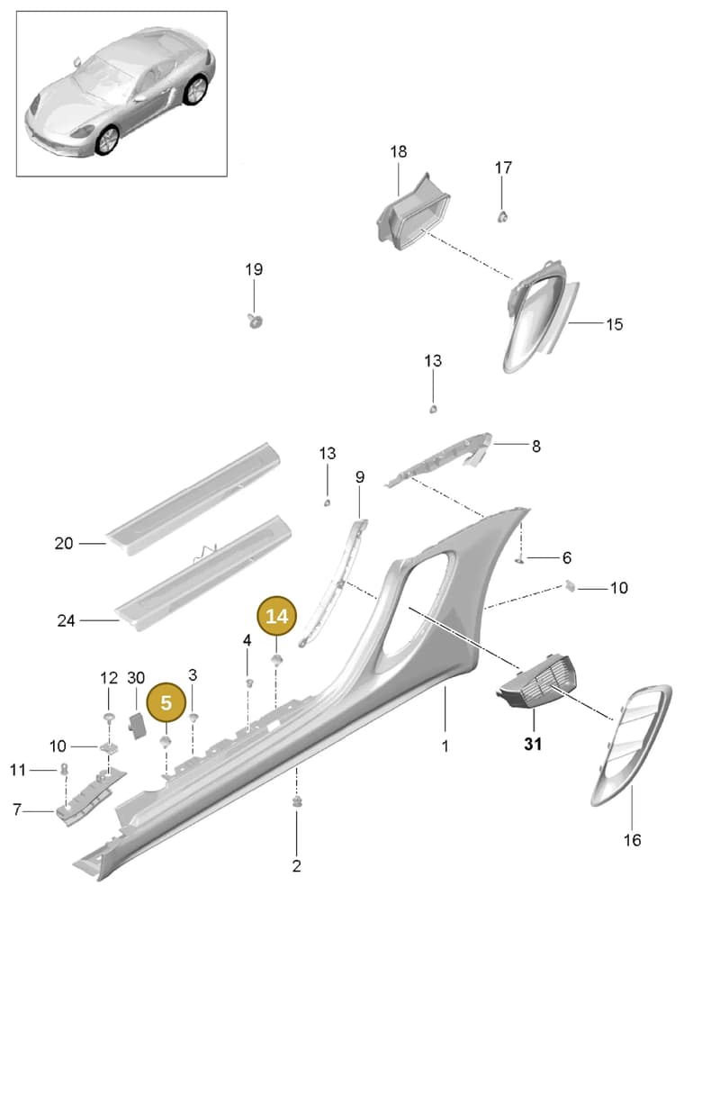 99950799940 — Porsche Cayman (2016-2019) diagram p50801090, position 5+14