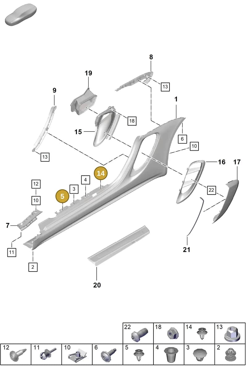 99950799940 — Porsche Boxster Spyder (2019-2020) diagram p55801900, position 5+14