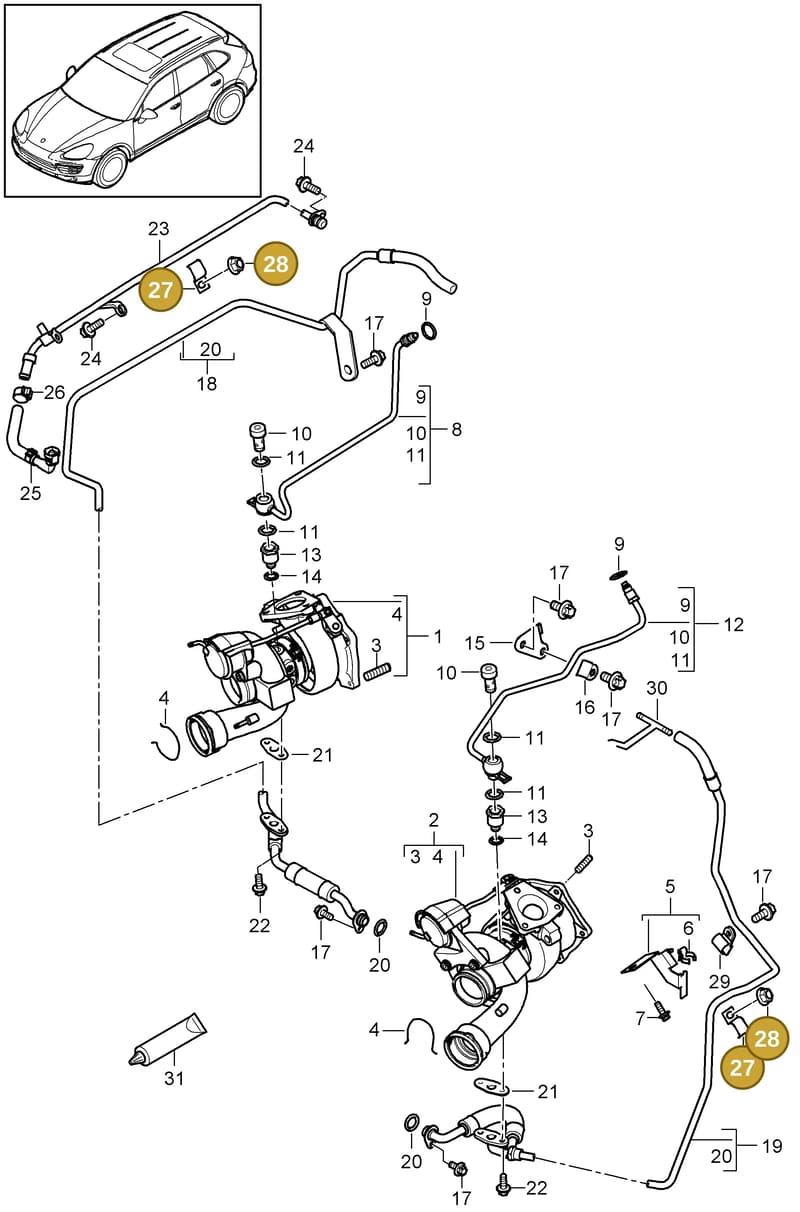 99951125300 — Porsche Cayenne (2010-2018) diagram p37202060, position 27+28