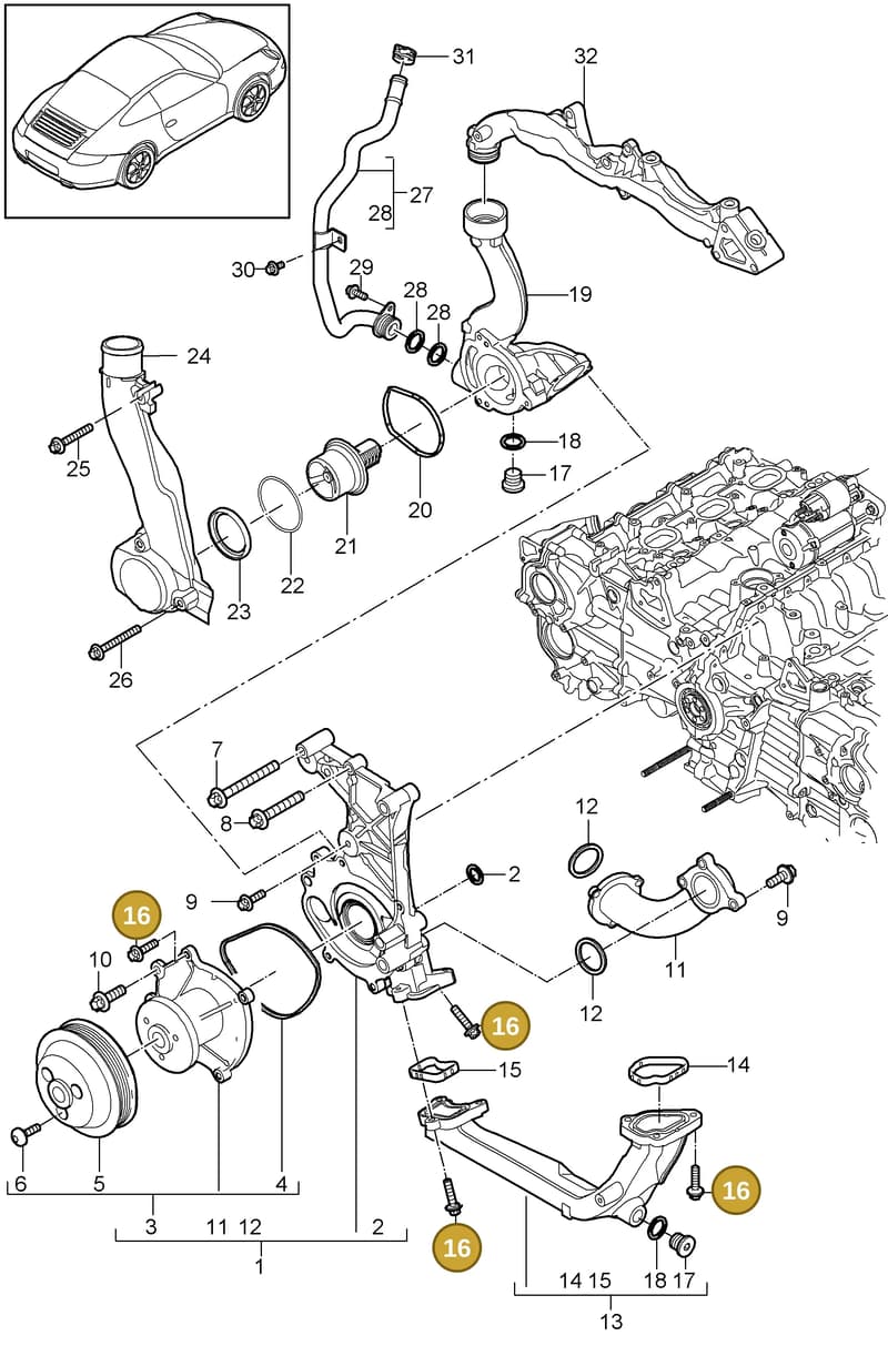 99951260109 — Porsche 911 Carrera (2008-2012) diagram p32105000, position 16