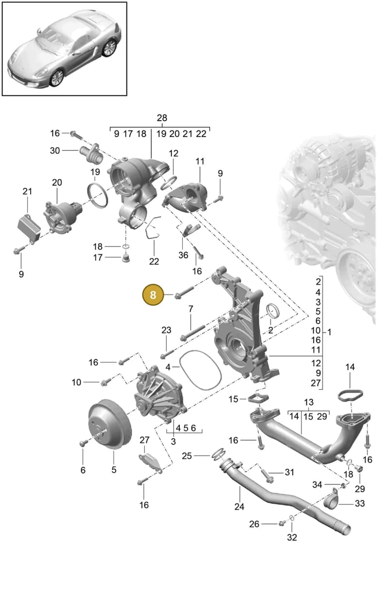 99951270901 — Porsche Boxster (2012-2016) diagram p39105000, position 8