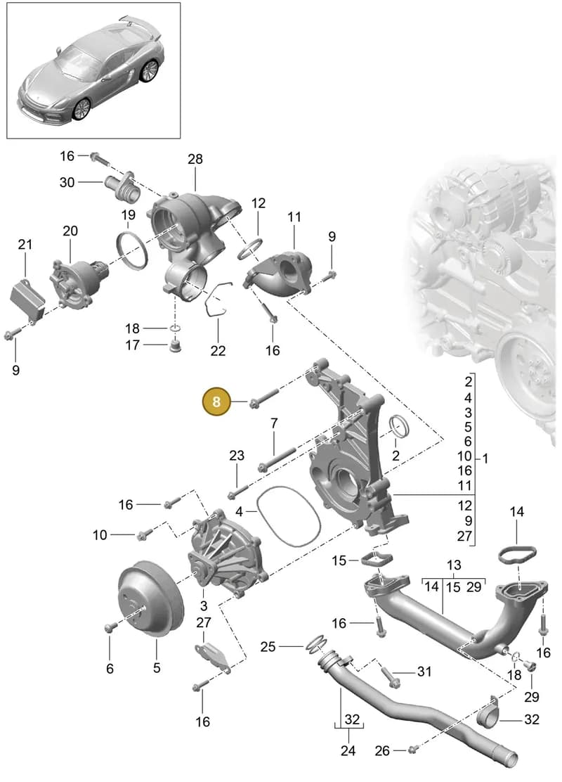 99951270901 — Porsche Cayman GT4 (2015-2016) diagram p45105000, position 8
