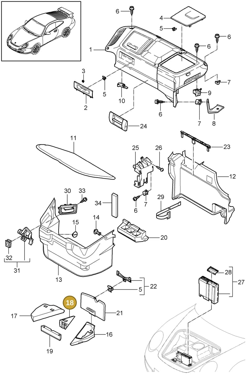 99959134801 — Porsche GT3 RS (2006-2011) diagram p29807000, position 18
