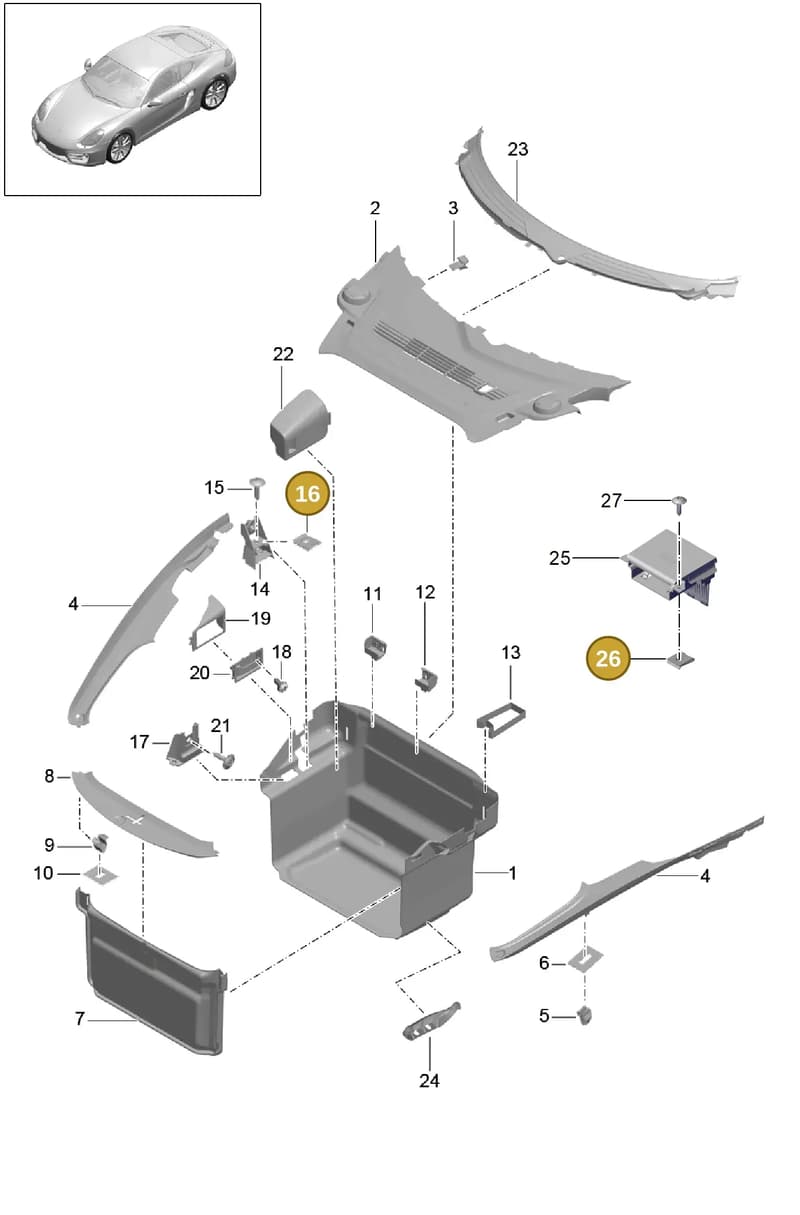 99959134801 — Porsche Cayman (2013-2016) diagram p40807000, position 16+26
