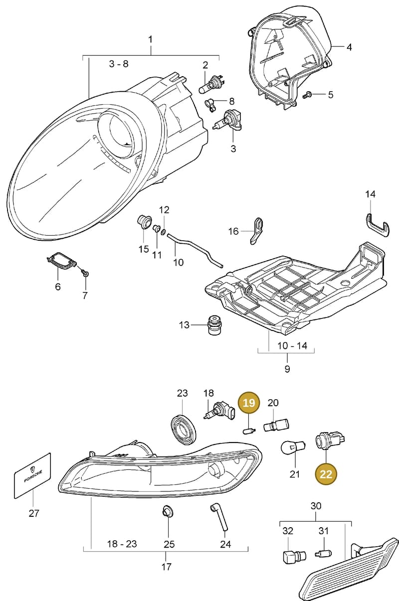 99963104090 — Porsche Carrera 4 Cabrio (2004-2008) diagram p26905000, position 19+22