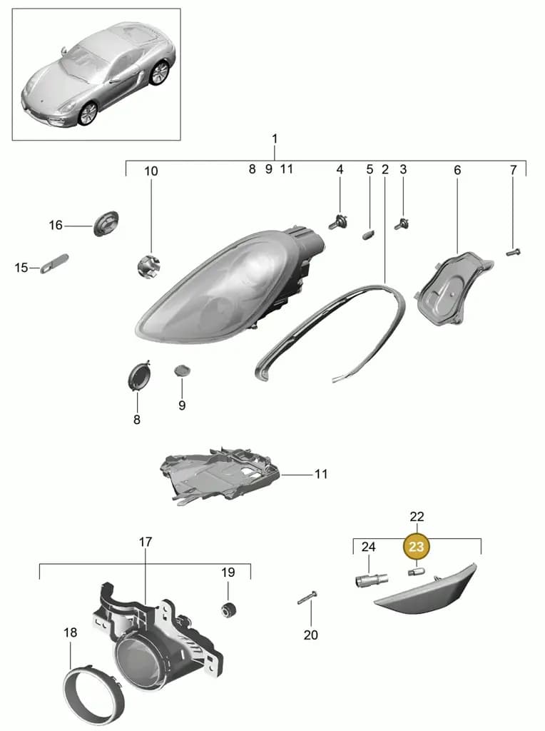 99963113890 — Porsche Cayman (2013-2016) diagram p40905000, position 23+26+30