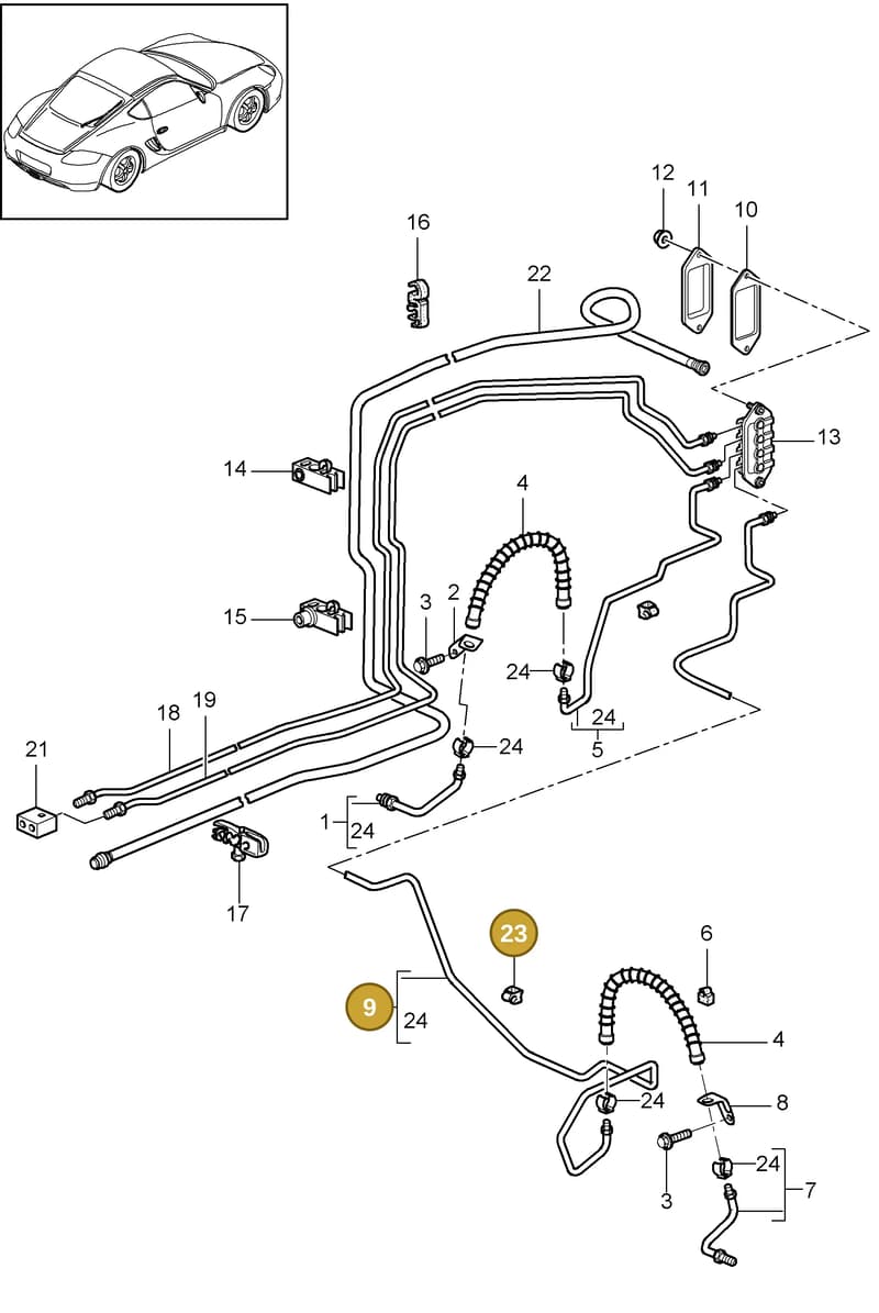 99965133140 — Porsche Cayman (2008-2012) diagram p34604010, position 9+23