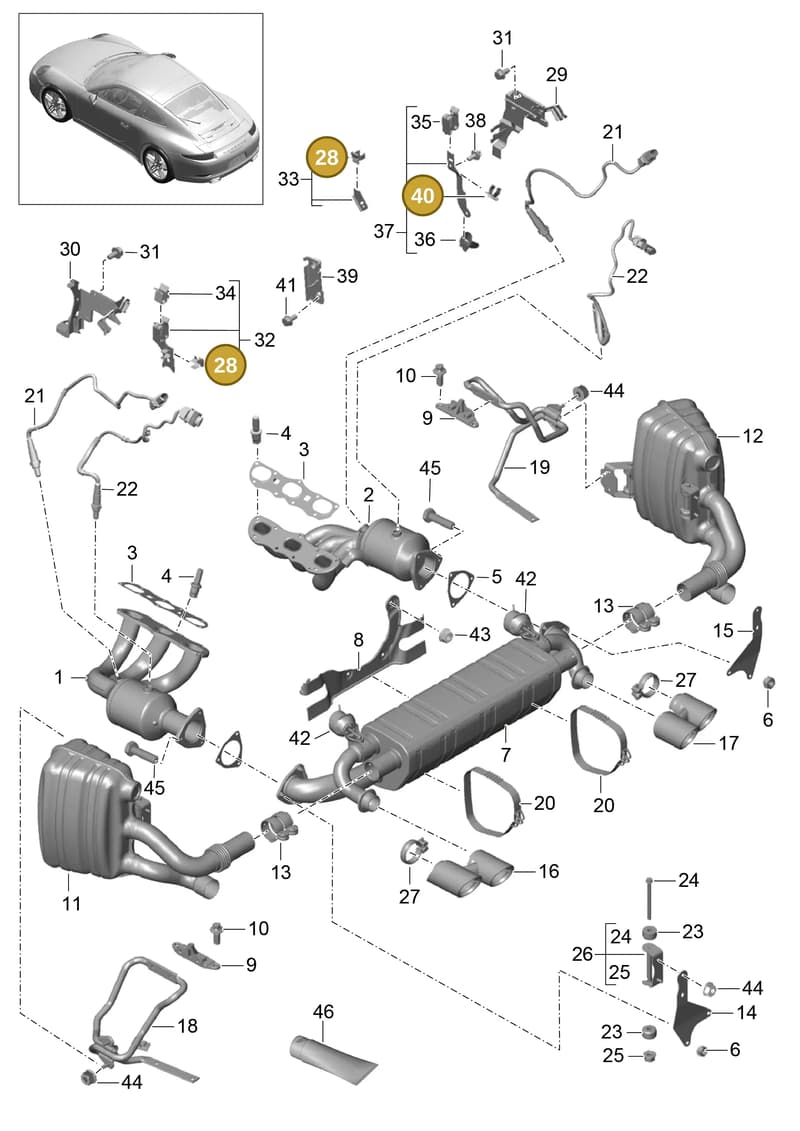99965139207 — Porsche 991 Carrera 4 (2011-2016) diagram p38202000, position 28+40