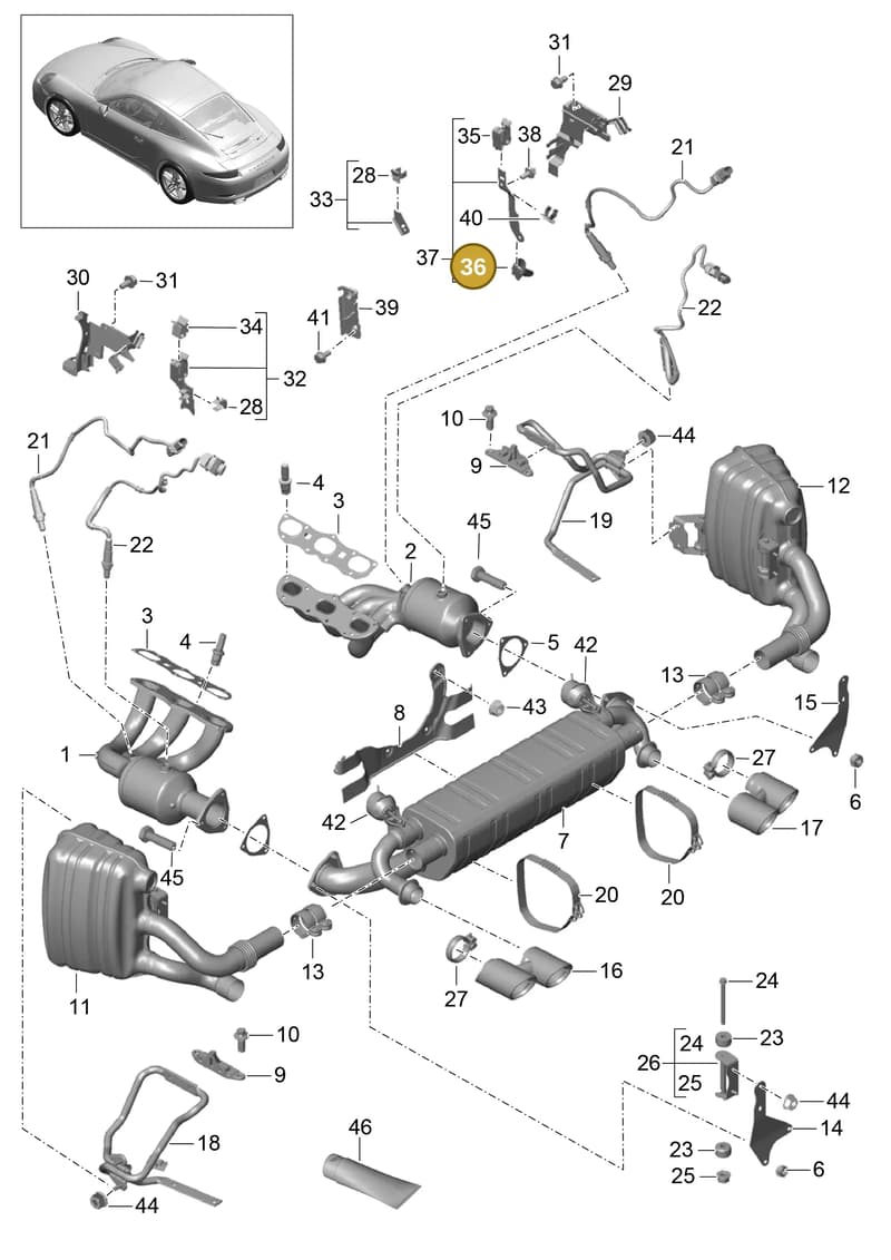 99965140701 — Porsche 991 Carrera 4 (2011-2016) diagram p38202000, position 36