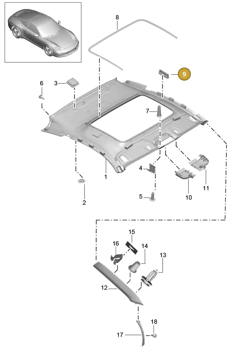 99965141501 — Porsche 991 Carrera 4 (2011-2016) diagram p38807050, position 9