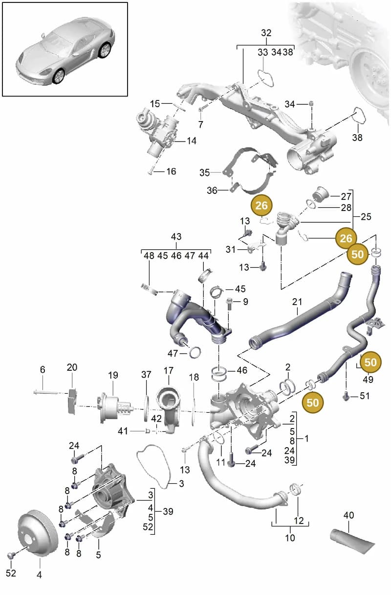 99970747741 — Porsche Cayman (2016-2019) diagram p50105000, position 26+50