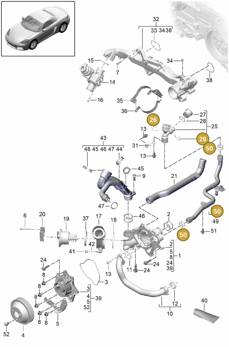 99970747741 — Porsche Boxster (2016-2019) diagram p48105000, position 26+50