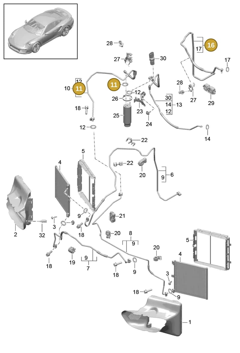 99970755641 — Porsche GT2 RS Clubsport (2013-2020) diagram p42813020, position 11+16