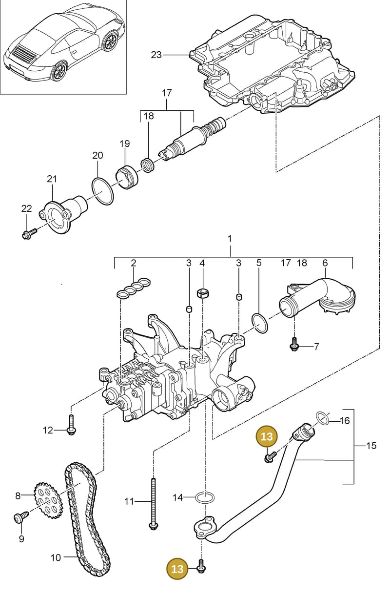 99970763740 — Porsche 911 Carrera (2008-2012) diagram p32104000, position 13