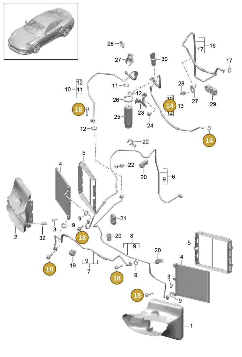 99970765240 — Porsche GT2 RS Clubsport (2013-2020) diagram p42813020, position 14+18
