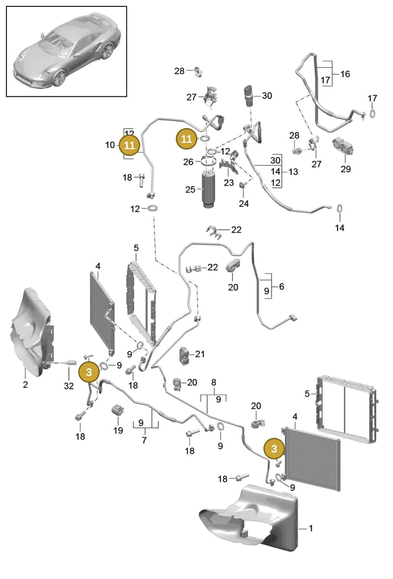99970765340 — Porsche GT2 RS Clubsport (2013-2020) diagram p42813020, position 3+11